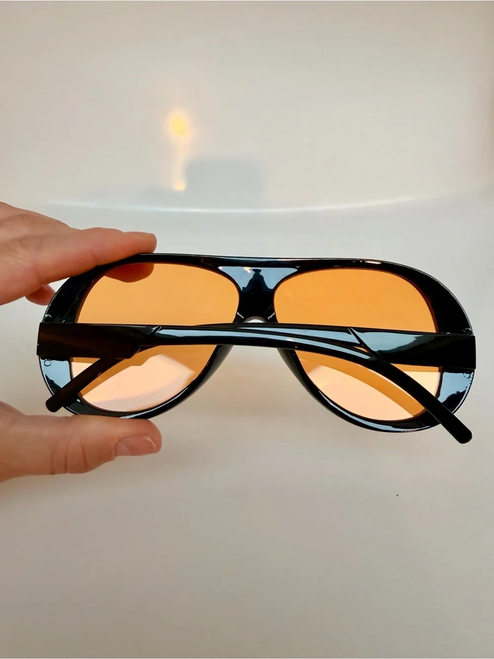 Black Frame Orange Lens Retro Oversized Aviator Sun Glasses
